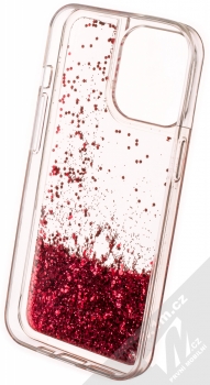 1Mcz Liquid Hexagon Sparkle ochranný kryt s přesýpacím efektem třpytek pro Apple iPhone 13 Pro červená (red) zepředu