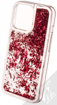 1Mcz Liquid Hexagon Sparkle ochranný kryt s přesýpacím efektem třpytek pro Apple iPhone 13 Pro červená (red) zezadu