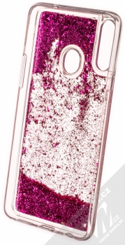 1Mcz Liquid Hexagon Sparkle ochranný kryt s přesýpacím efektem třpytek pro Samsung Galaxy A20s sytě růžová (hot pink) zepředu