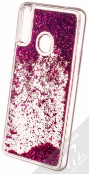 1Mcz Liquid Hexagon Sparkle ochranný kryt s přesýpacím efektem třpytek pro Samsung Galaxy A20s sytě růžová (hot pink) zezadu