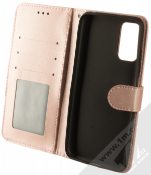 1Mcz Marten Strap Book flipové pouzdro pro Xiaomi Redmi Note 10 5G, Poco M3 Pro růžově zlatá (rose gold) otevřené