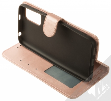 1Mcz Marten Strap Book flipové pouzdro pro Xiaomi Redmi Note 10 5G, Poco M3 Pro růžově zlatá (rose gold) stojánek