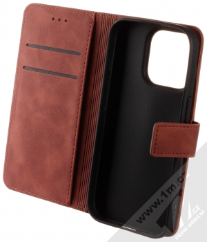 1Mcz Velvet Book flipové pouzdro pro Apple iPhone 16 Pro hnědá (brown) otevřené