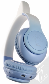 Hoco W42 Cat Ear Bluetooth stereo sluchátka s oušky a světelnými efekty modrá bílá (blue white) zezdola (konektory, tlačítka)