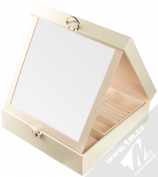 1Mcz BL-8895 Šperkovnice se zrcadlem slonovinově bílá světle růžová (ivory white light pink) velké zrcadlo