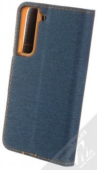 1Mcz Canvas Book flipové pouzdro pro Samsung Galaxy S22 5G tmavě modrá hnědá (dark blue camel) zezadu