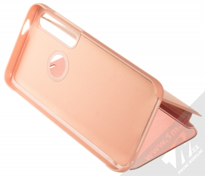 1Mcz Clear View flipové pouzdro pro Moto G8 Plus růžová (pink) stojánek