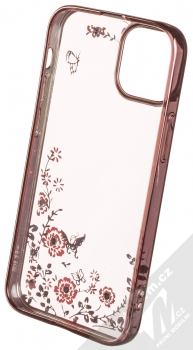 1Mcz Diamond Flower TPU ochranný kryt pro Apple iPhone 13 mini růžově zlatá (rose gold) zepředu