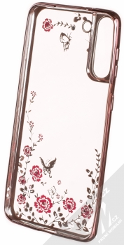 1Mcz Diamond Flower TPU ochranný kryt pro Samsung Galaxy S21 Plus růžově zlatá (rose gold) zepředu