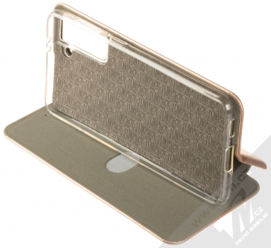 1Mcz Elegance Book flipové pouzdro pro Samsung Galaxy S21 růžově zlatá (rose gold) stojánek