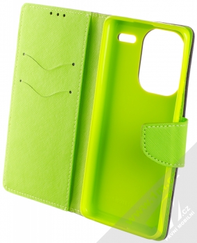 1Mcz Fancy Book flipové pouzdro pro Xiaomi Redmi Note 13 Pro Plus 5G modrá limetkově zelená (blue lime) otevřené