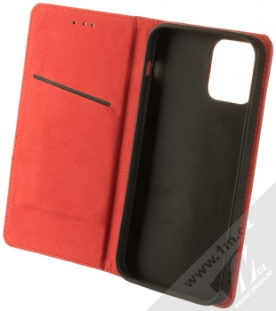 1Mcz Genuine Leather Book flipové pouzdro pro Apple iPhone 12, iPhone 12 Pro červená (red) otevřené