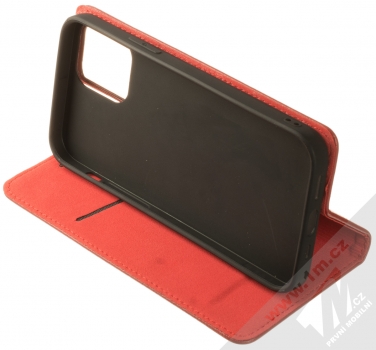 1Mcz Genuine Leather Book flipové pouzdro pro Apple iPhone 12, iPhone 12 Pro červená (red) stojánek