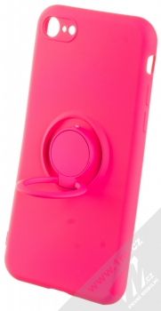 1Mcz Grip Ring Skinny ochranný kryt s držákem na prst pro Apple iPhone 7, iPhone 8, iPhone SE (2020), iPhone SE (2022) sytě růžová (hot pink) držák