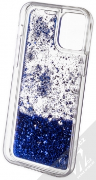 1Mcz Liquid Hexagon Sparkle ochranný kryt s přesýpacím efektem třpytek pro Apple iPhone 12, iPhone 12 Pro modrá (blue) zepředu