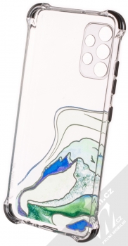 1Mcz Trendy Vodomalba Anti-Shock Skinny TPU ochranný kryt pro Samsung Galaxy A32 průhledná zelená černá (transparent green black) zepředu