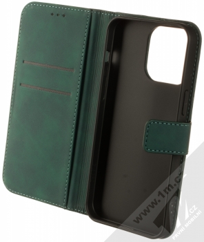 1Mcz Velvet Book flipové pouzdro pro Apple iPhone 15 Pro Max tmavě zelená (dark green) otevřené