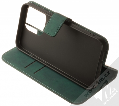 1Mcz Velvet Book flipové pouzdro pro Apple iPhone 15 Pro Max tmavě zelená (dark green) stojánek