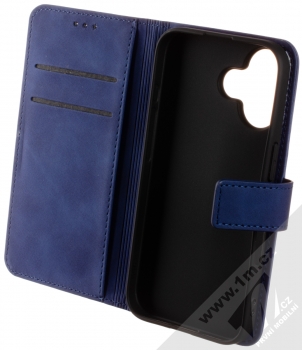 1Mcz Velvet Book flipové pouzdro pro Apple iPhone 16 tmavě modrá (dark blue) otevřené