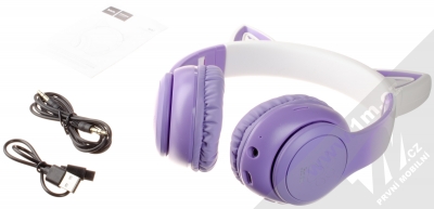 Hoco W42 Cat Ear Bluetooth stereo sluchátka s oušky a světelnými efekty fialová bílá (violet white) balení