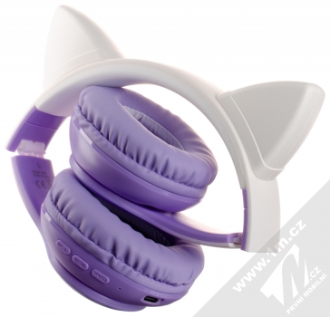 Hoco W42 Cat Ear Bluetooth stereo sluchátka s oušky a světelnými efekty fialová bílá (violet white) složené zezadu