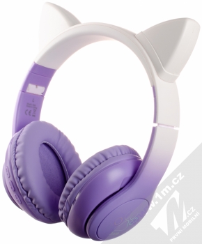 Hoco W42 Cat Ear Bluetooth stereo sluchátka s oušky a světelnými efekty fialová bílá (violet white) zezadu