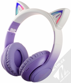 Hoco W42 Cat Ear Bluetooth stereo sluchátka s oušky a světelnými efekty fialová bílá (violet white)