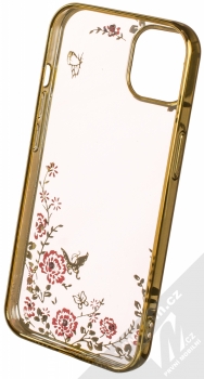 1Mcz Diamond Flower TPU ochranný kryt pro Apple iPhone 13 zlatá (gold) zepředu