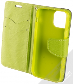 1Mcz Fancy Book flipové pouzdro pro Apple iPhone 13 mini modrá limetkově zelená (blue lime) otevřené