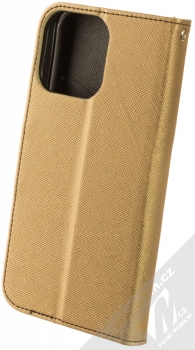 1Mcz Fancy Book flipové pouzdro pro Apple iPhone 14 Pro Max zlatá černá (gold black) zezadu