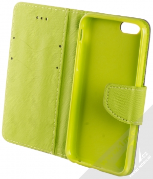 1Mcz Fancy Book flipové pouzdro pro Apple iPhone 6, iPhone 6S modrá limetkově zelená (blue lime) otevřené