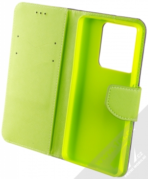 1Mcz Fancy Book flipové pouzdro pro Xiaomi Redmi Note 13 5G modrá limetkově zelená (blue lime) otevřené