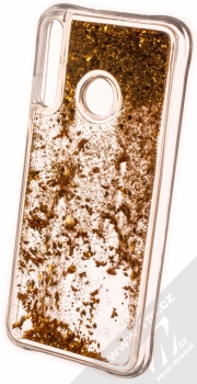 1Mcz Liquid Diamond Sparkle ochranný kryt s přesýpacím efektem třpytek pro Huawei P40 Lite E zlatá (gold) zezadu