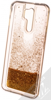 1Mcz Liquid Diamond Sparkle ochranný kryt s přesýpacím efektem třpytek pro Xiaomi Redmi 9 zlatá (gold) zepředu