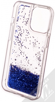 1Mcz Liquid Hexagon Sparkle ochranný kryt s přesýpacím efektem třpytek pro Apple iPhone 13 Pro modrá (blue) zepředu