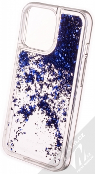 1Mcz Liquid Hexagon Sparkle ochranný kryt s přesýpacím efektem třpytek pro Apple iPhone 13 Pro modrá (blue) zezadu