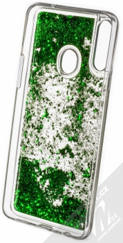 1Mcz Liquid Hexagon Sparkle ochranný kryt s přesýpacím efektem třpytek pro Samsung Galaxy A20s zelená (green) zepředu