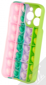 1Mcz Pop It Srdíčka antistresový ochranný kryt pro Apple iPhone 13 Pro zelená fialová růžová (green purple pink) zepředu