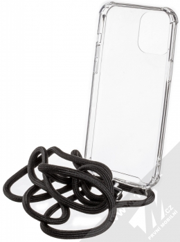 1Mcz Strap Silver Anti-Shock odolný ochranný kryt se šňůrkou na krk pro Apple iPhone 12 Pro Max průhledná černá (transparent black) zepředu