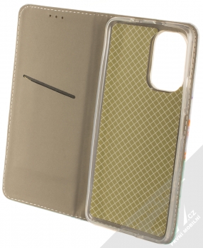 1Mcz Trendy Book Prozlacený Mramor flipové pouzdro pro Xiaomi Mi 11i, Poco F3 mátově zelená (mint green) otevřené