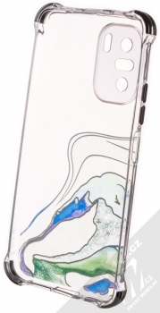 1Mcz Trendy Vodomalba Anti-Shock Skinny TPU ochranný kryt pro Xiaomi Poco F3 průhledná zelená černá (transparent green black) zepředu