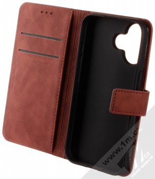 1Mcz Velvet Book flipové pouzdro pro Apple iPhone 16 hnědá (brown) otevřené