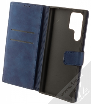 1Mcz Velvet Book flipové pouzdro pro Samsung Galaxy S22 Ultra 5G tmavě modrá (dark blue) otevřené