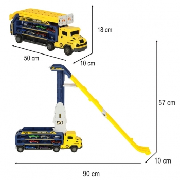 1Mcz CY-2227 Odtahové vozidlo s rampou a 6 autíčky žlutá modrá (yellow blue)