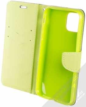 Forcell Fancy Book flipové pouzdro pro Apple iPhone 11 Pro Max modrá limetkově zelená (blue lime) otevřené