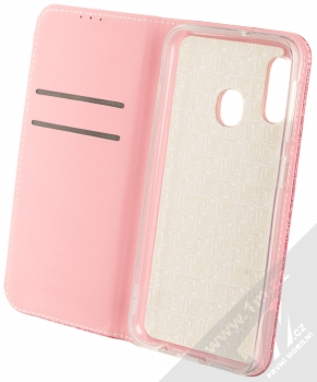 Forcell Shining Book třpytivé flipové pouzdro pro Samsung Galaxy A10 růžová (pink) otevřené