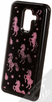 Sligo Liquid Glitter Black Jednorožec ochranný kryt s přesýpacím efektem třpytek pro Samsung Galaxy A6 Plus (2018) růžově zlatá (rose gold) animace 3