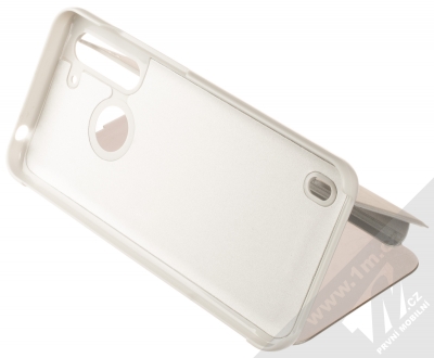 1Mcz Clear View flipové pouzdro pro Moto G8 Power Lite stříbrná (silver) stojánek