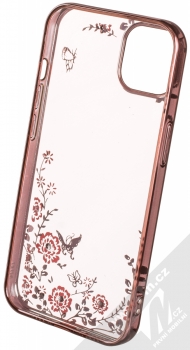 1Mcz Diamond Flower TPU ochranný kryt pro Apple iPhone 13 růžově zlatá (rose gold) zepředu