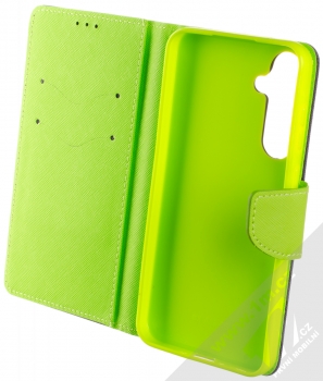 1Mcz Fancy Book flipové pouzdro pro Samsung Galaxy A35 modrá limetkově zelená (blue lime) otevřené